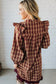 Red Plaid Print Ruffled Long Sleeve Patchwork Hem Mini Shirt Dress