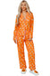 Orange Halloween Print Lapel Shirt and Pants Pajama Set