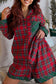 Red Plaid Contrast Patched Christmas Holiday Long Sleeve Shirt and Short Two Piece Pajama Set