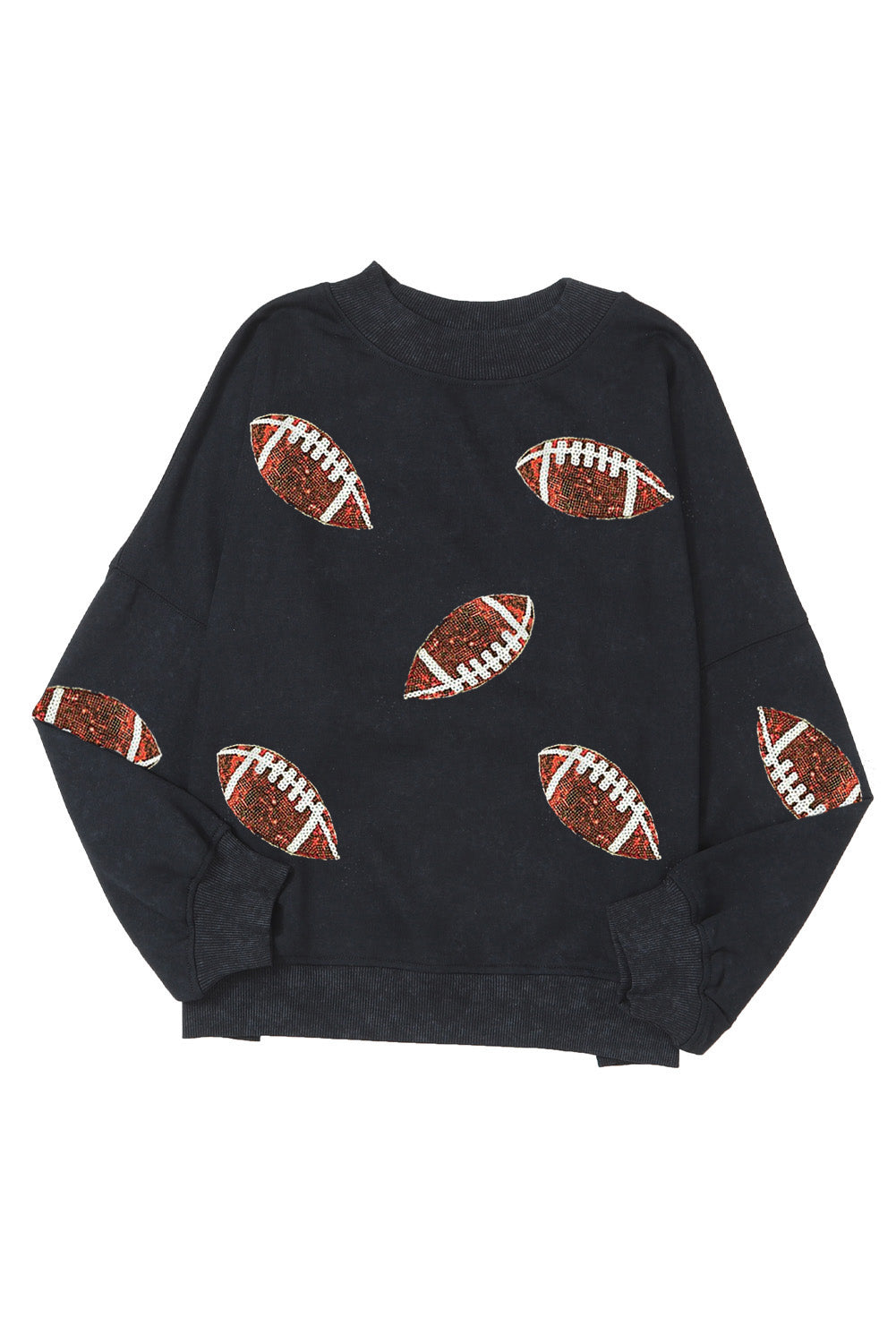 Black Rugby Print Graphic Drop Shoulder Crew Neck Sweatshirt