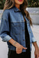 Dark Blue Washed Oversized Pocketed Denim Jacket