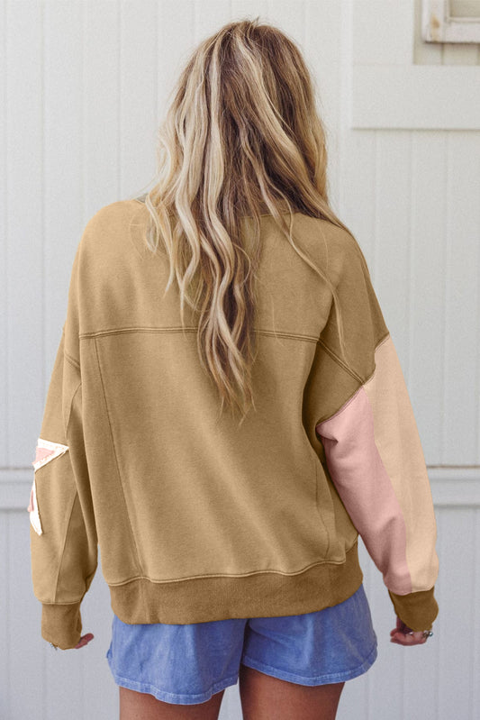 Star Patchwork Colorblock Oversized Sweatshirt
