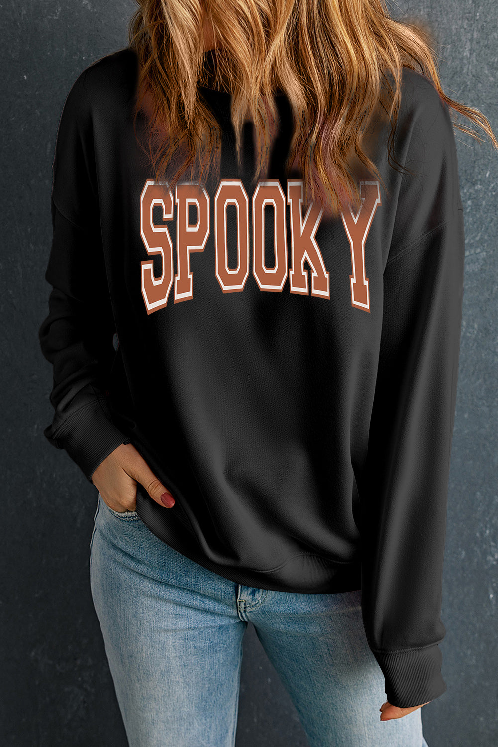 Black Casual SPOOKY Letter Print Graphic Sweatshirt