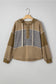 Green Mixed Texture Patchwork Exposed Seam Half Button Pullover Hooded Sweatshirt