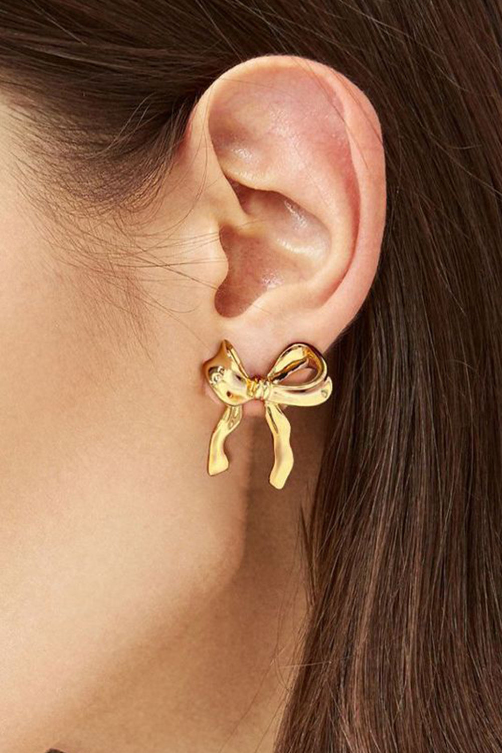 Gold Elegant Ribbon Bow Shape Stud Earrings