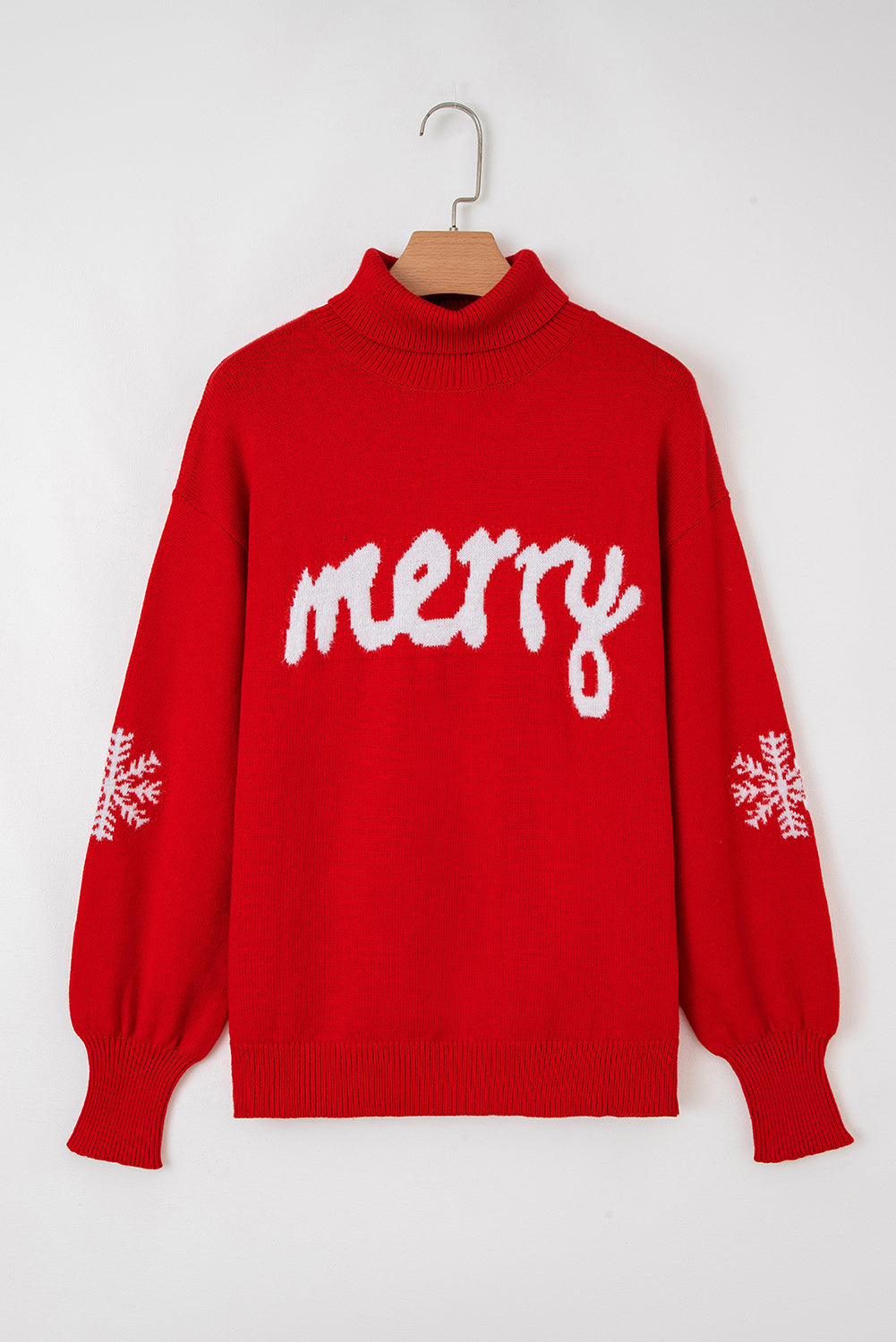Red Merry Snowflake Pattern Christmas Turtleneck Sweater
