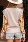 Cable Knit Ruffle Detail Contrast Floral Sleeve Patchwork Sweater