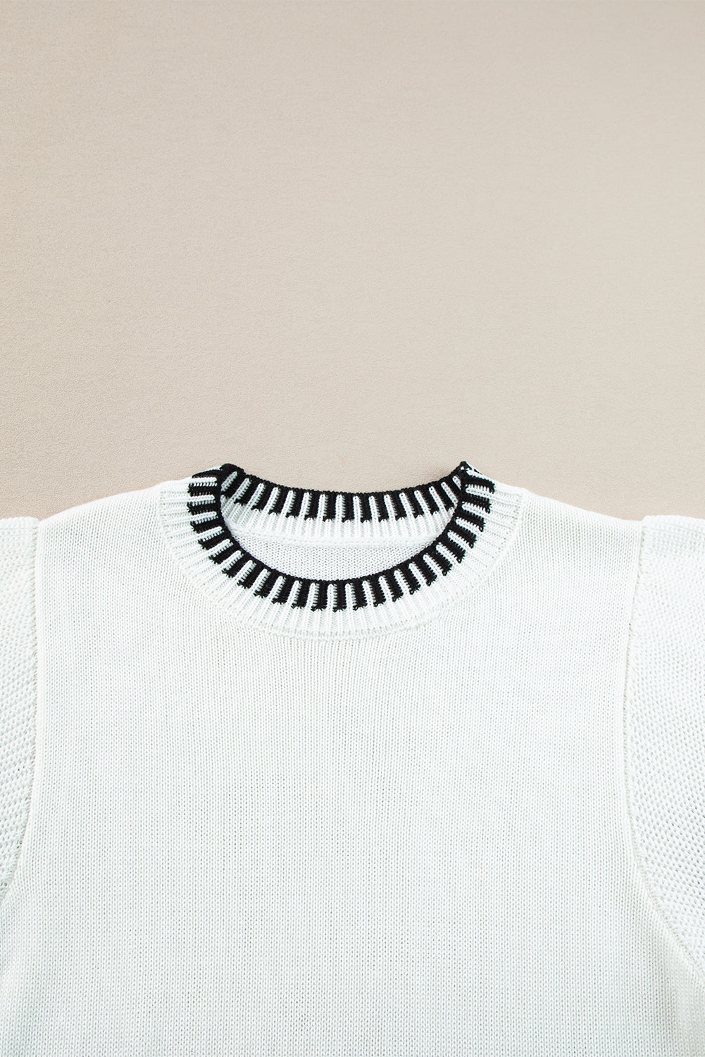 White Contrast Trim Round Neck Batwing Sleeve Knitted T Shirt