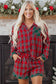 Red Plaid Contrast Patched Christmas Holiday Long Sleeve Shirt and Short Two Piece Pajama Set