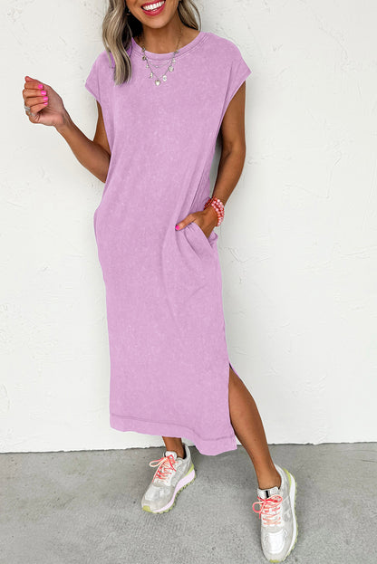 Wisteria Mineral Wash Pocketed Sleeveless T-Shirt Dress