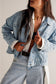 Dark Blue Washed Oversized Pocketed Denim Jacket