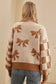 Striped Checkered Sleeves Bow Print Knit Sweater