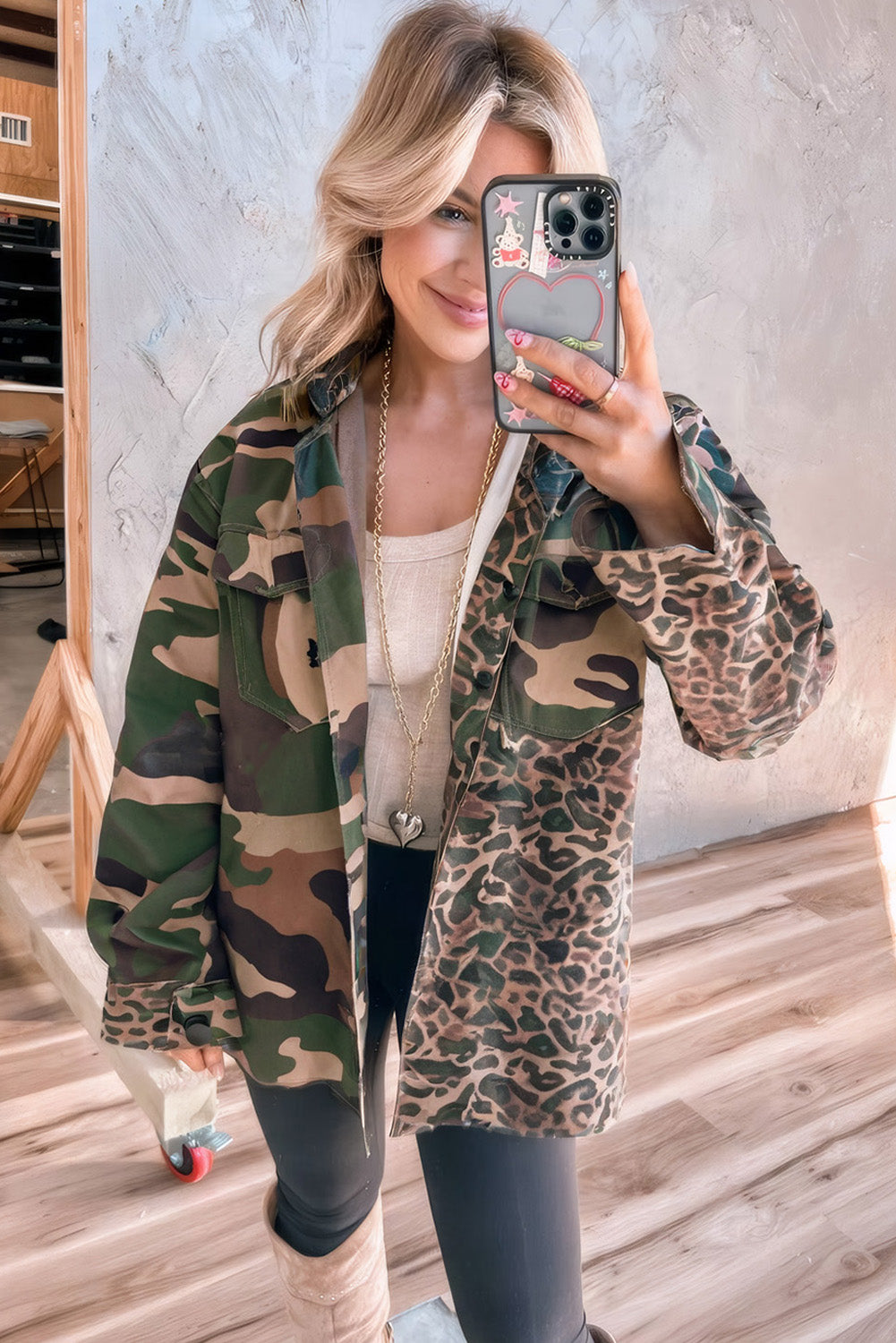 Leopard Camouflage Patchwork Oversized Shacket
