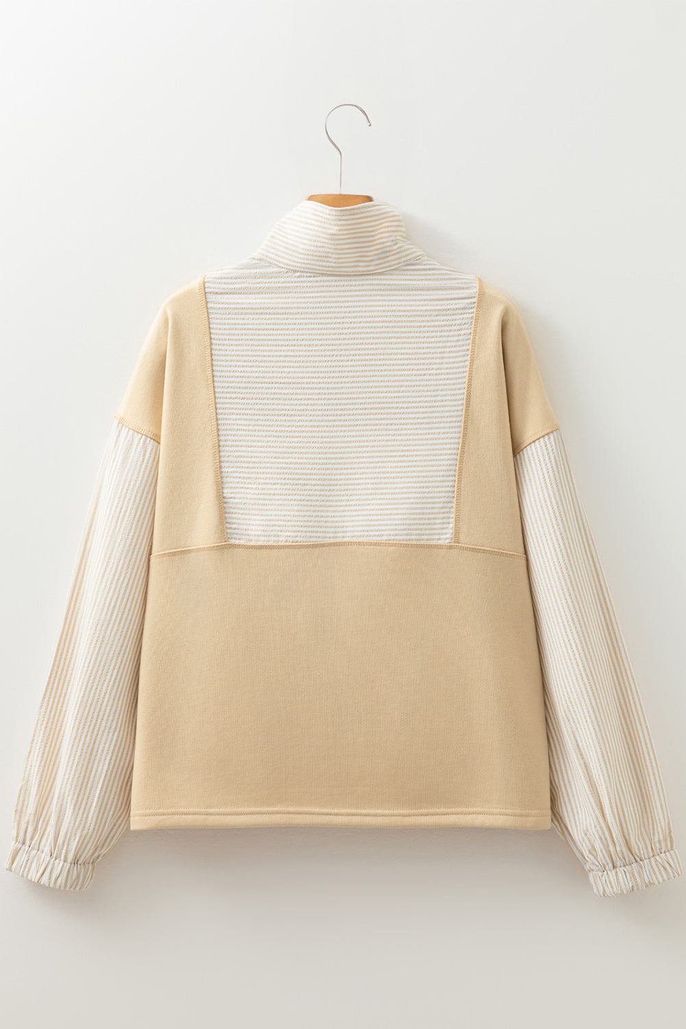 Quarter Zip Striped Patchwork Drop Shoulder Loose Long Sleeve Top