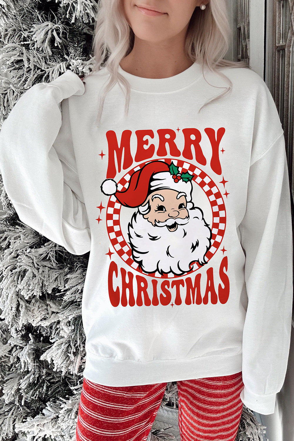 Beige Santa Claus Merry Christmas Graphic Sweatshirt