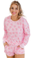 Black Heart Shape Print Long Sleeve Top and Shorts Loungewear Set