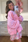 Pink Lace Bow Embroidered Split-Hem Sweatshirt