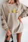 Smoke Gray Gobble Turkey Thanksgiving Sequined Patch Corded Baggy Sweatshirt