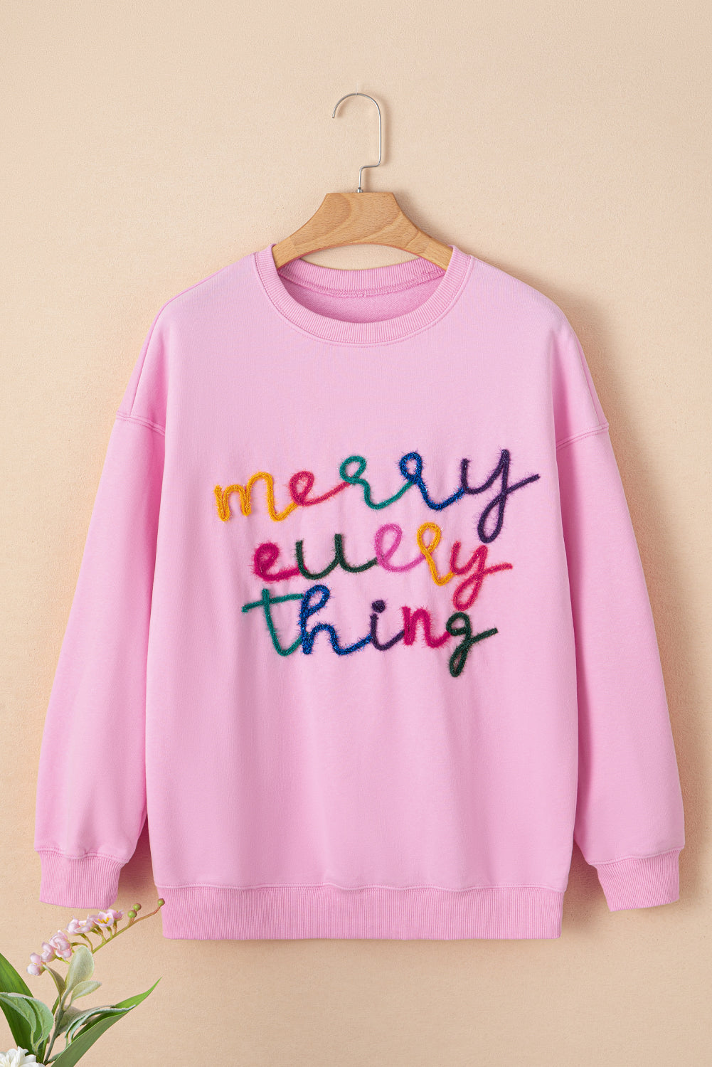 Pink Merry Every Thing Tinsel Slogan Sweatshirt