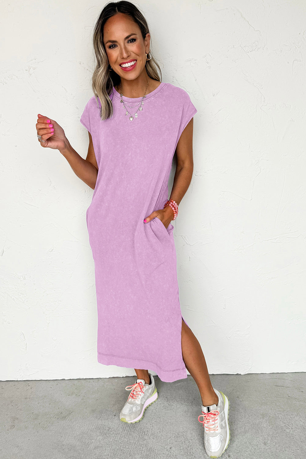 Wisteria Mineral Wash Pocketed Sleeveless T-Shirt Dress