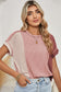 Apricot Pink Colorblock Crinkle Rib Round Neck T Shirt