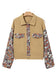 Khaki Waffle Knit Floral Print Patchwork Button Up Jacket