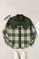 Blackish Green Snap Buttons Patchwork Plaid Shacket