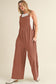 Gold Flame Buttoned Straps Ruched Wide Leg Jumpsuit