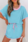 Turquoise Colorblock Edge Drop Shoulder T-Shirt and Skort Two Piece Set