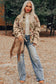 Floral Waffle Knit Patchwork Chest Pockets Buttoned Jacket