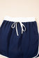 Navy Blue Varsity Stripe Detail Drop Shoulder Pullover Mini Skirt Set