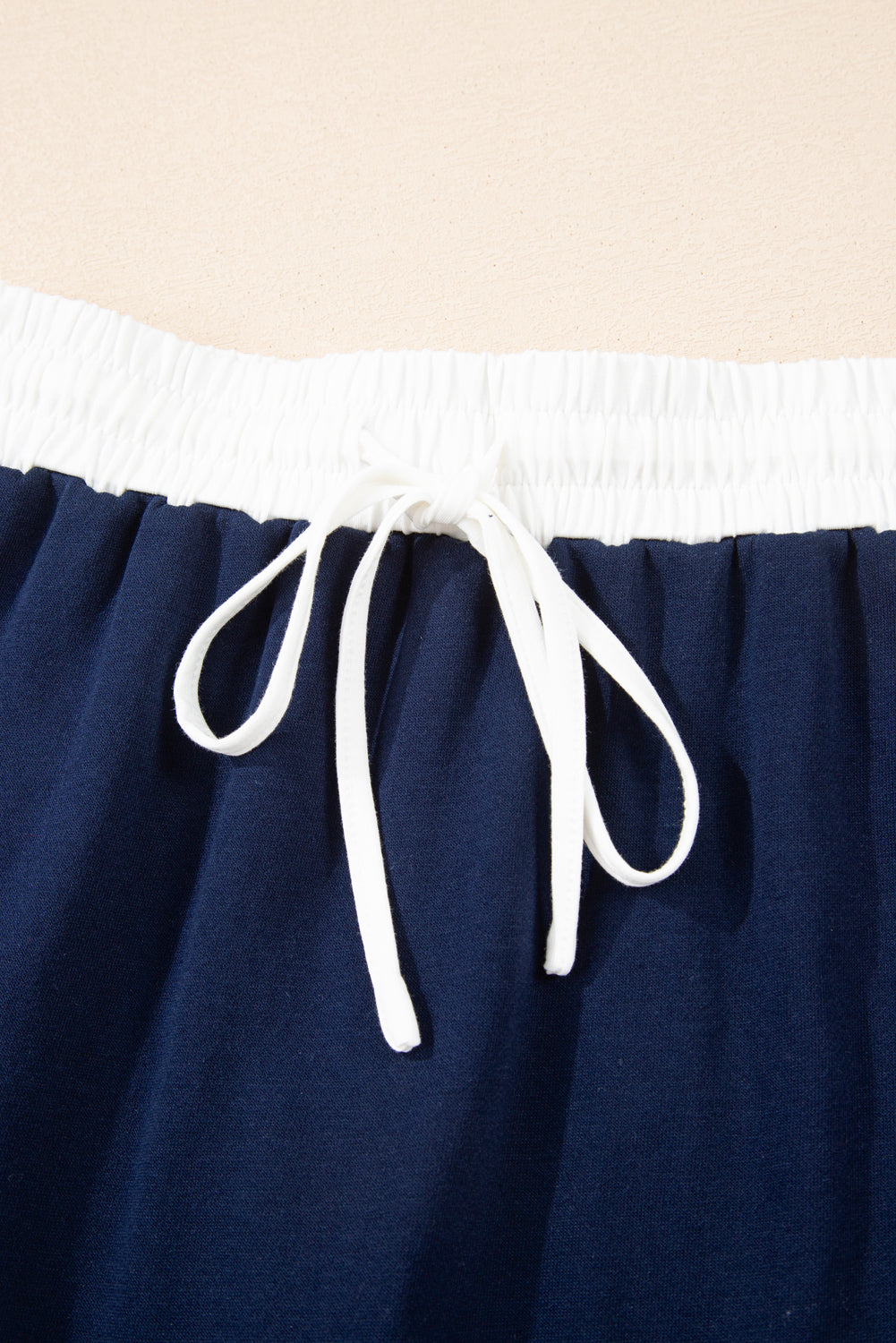 Navy Blue Varsity Stripe Detail Drop Shoulder Pullover Mini Skirt Set