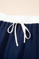 Navy Blue Varsity Stripe Detail Drop Shoulder Pullover Mini Skirt Set