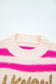 Rose Striped I Know What I Want Sequin Letter Graphic Colorblock Loose Sweater