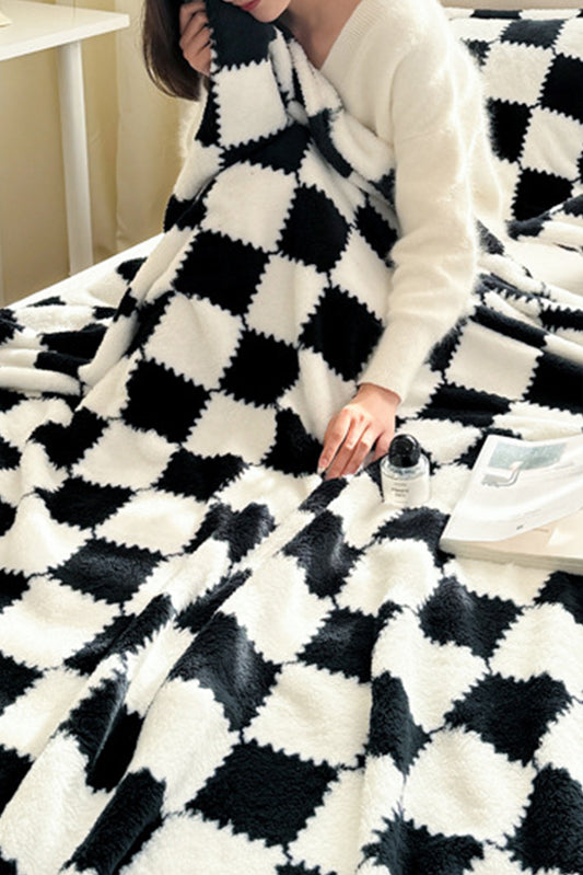 Black Checkered Fluffy Fleece Blanket