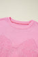 Pink Lace Bow Embroidered Split-Hem Sweatshirt