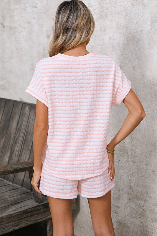 Pretty Pink Stripe Lounge Set – Top & Pocket Shorts