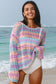 Rainbow Stripe Hollow Knit Long Sleeve Beach Cover-Up