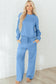 Blue Floral Patchwork Drop Shoulder Pullover and Sweatpants Lounge Set
