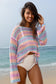 Rainbow Stripe Hollow Knit Long Sleeve Beach Cover-Up