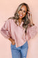 Light Pink Keyhole Notch V-Neck Batwing Sleeve Blouse