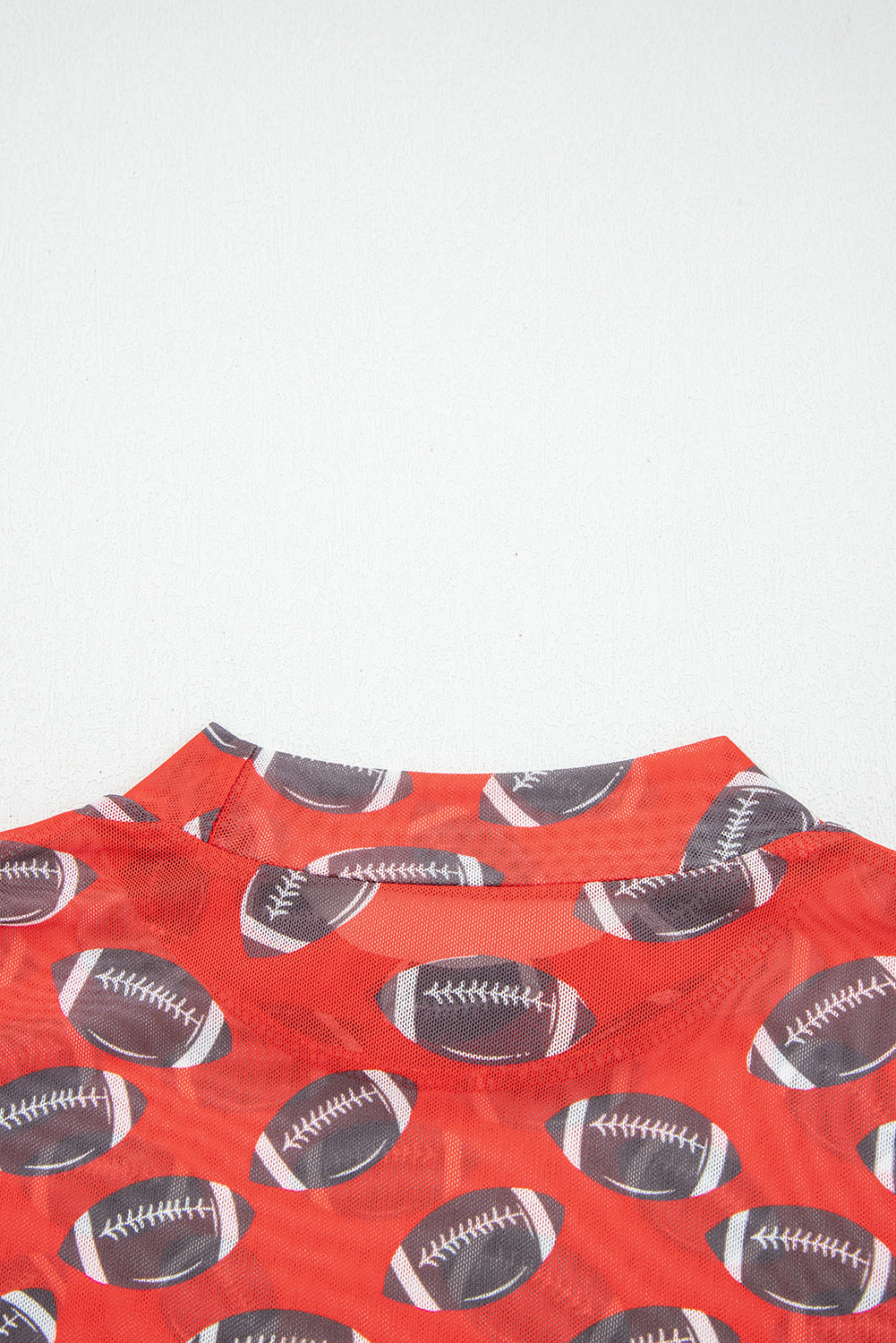 Red Game Day Football Mesh Sheer Long Sleeve Top