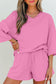 Pink Solid Loose V Neck Half Sleeve Tee and Shorts