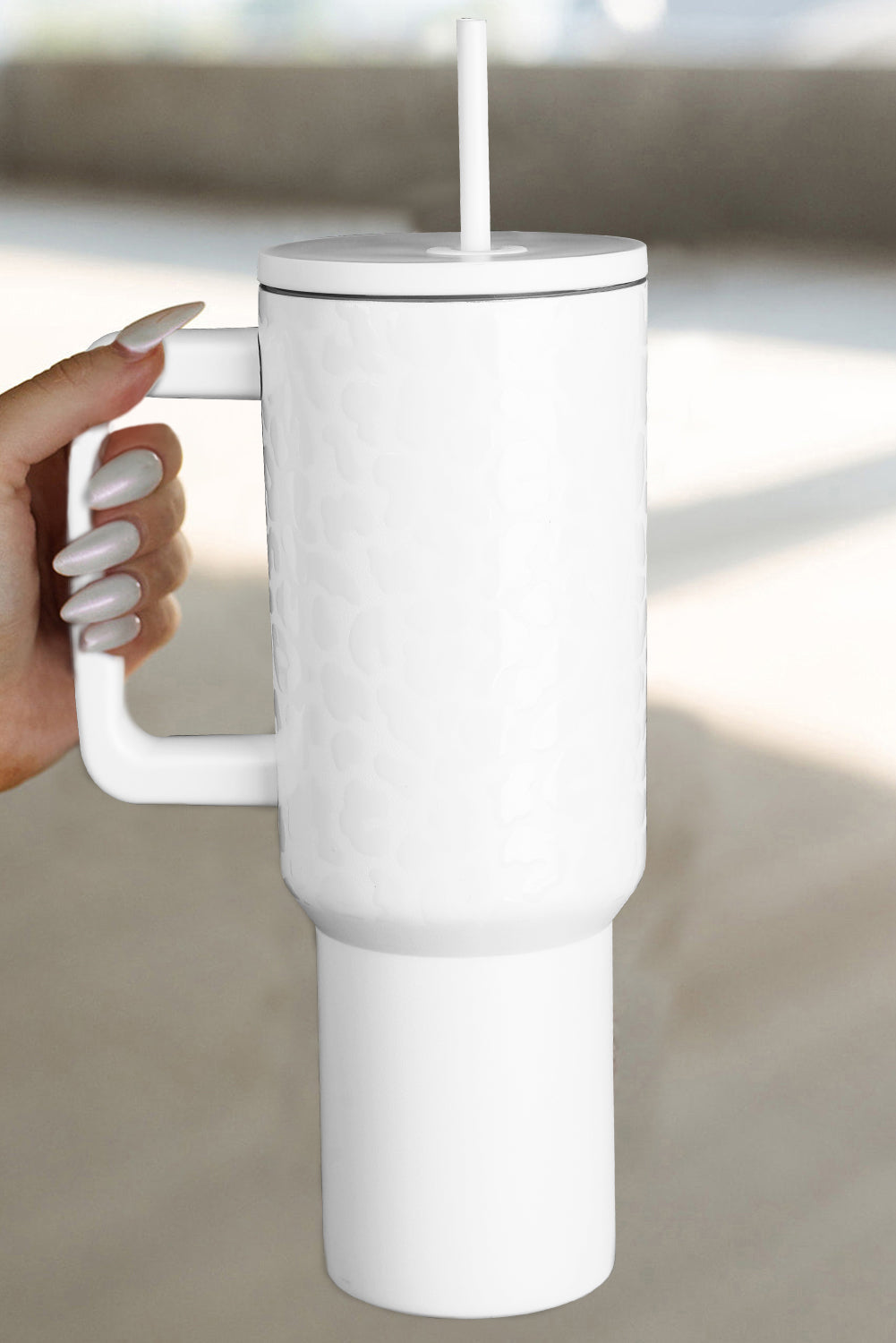 White Polished Leopard Emboss Straw Thermal Tumbler 40oz