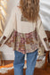 Beige Paisley Print Contrast Patchwork Long Sleeve Loose Top