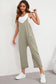 Rose Red Pocketed Adjustable Spaghetti Strap Straight Leg Jumpsuit