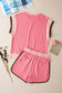 Peach Blossom Contrast Trim Cap Sleeve Tee And Shorts Set