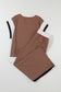 Chestnut Color Block Detail Casual Two piece Outfit