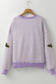 Purple Stripe Sequin Halloween Bat Patched Drop Shoulder Long Sleeve Top