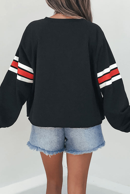 Black Varsity Spirit Striped 89 Graphic Casual Gameday Sweatshirt